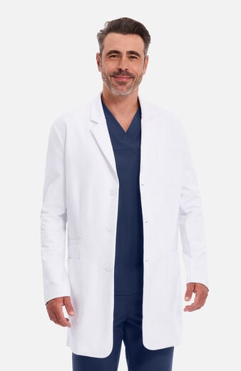 dress coat white Wool Maxi with Fit and Flare Silhouette for Winter Weddings White / XS and a subtle split at centre front Men's Lab Coats - Professional
