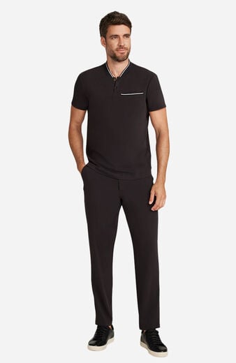 Men's Scrub Set: Rib Collar Henley Top & Cuffed Trouser Pant Men's Scrub Set: Rib Collar Henley Top & Cuffed Trouser Pant