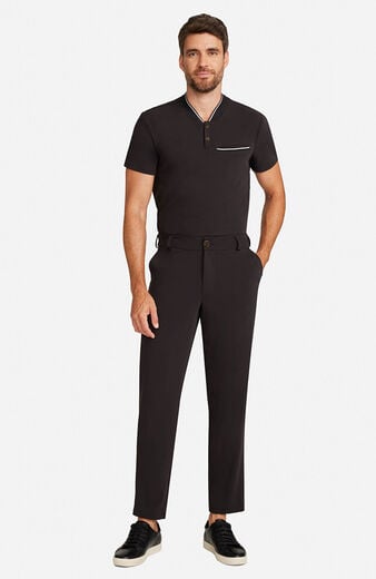 Men's Scrub Set: Rib Collar Henley Top & Cuffed Trouser Pant Men's Scrub Set: Rib Collar Henley Top & Cuffed Trouser Pant