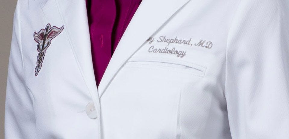 embroidery length on lab coat