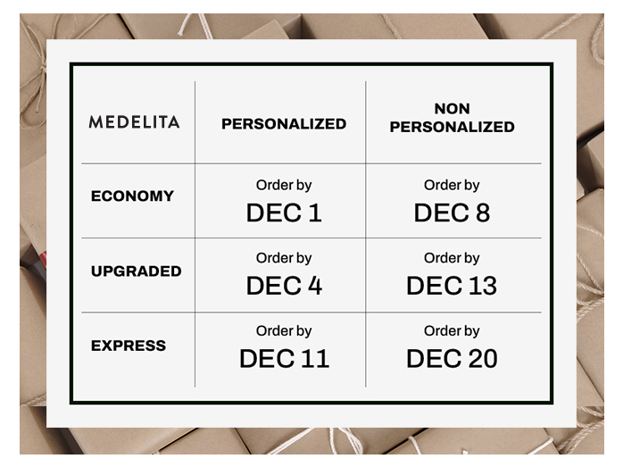 Medelita Holiday Shipping Deadlines