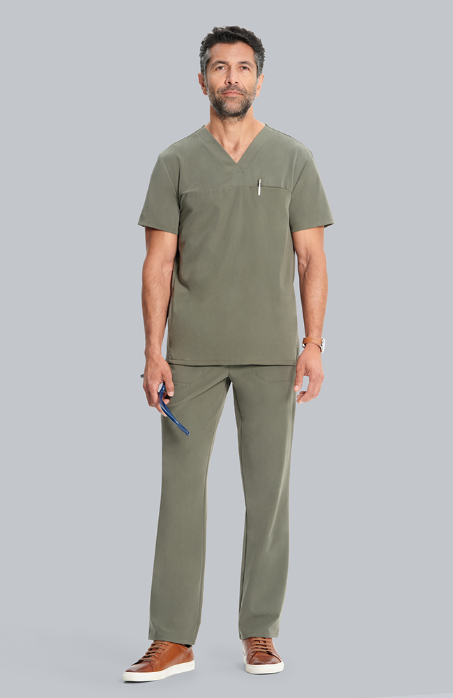 Men's Vapor 3-Pocket V-Neck Seamed Scrub Top, OLV Olive, large