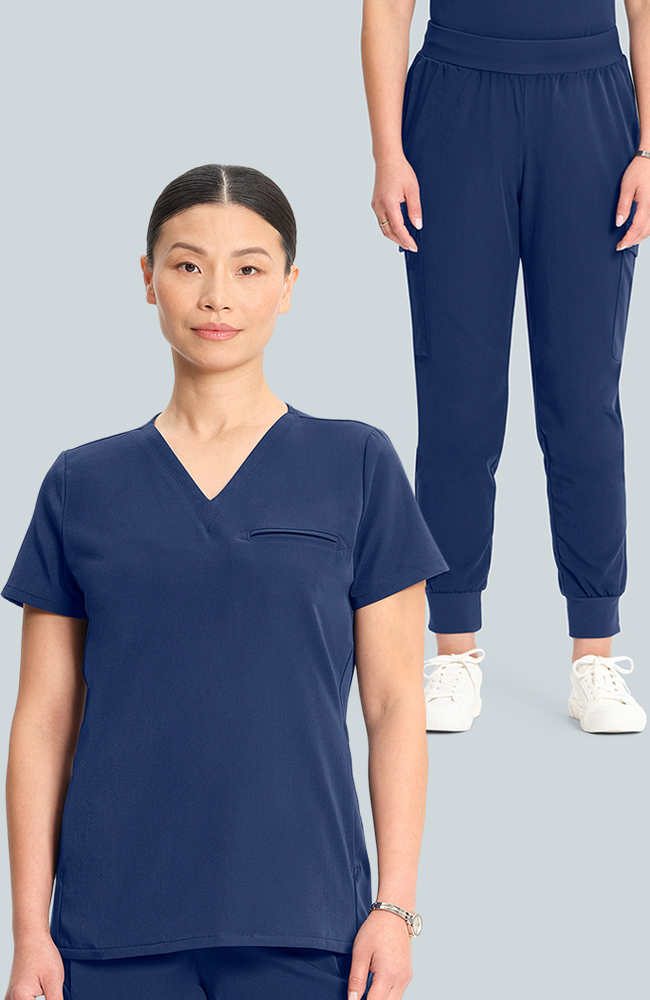 Women's Scrub Set: Flora 3-Pocket Top & Bosque Jogger Pant, NAV Navy | navy, large