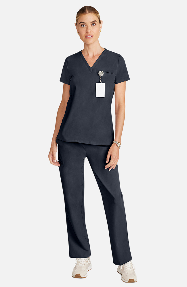 Women's Scrub Set: Flora 3-Pocket Top & Straight Leg Ankle Pant, PWT Pewter | pewter, large
