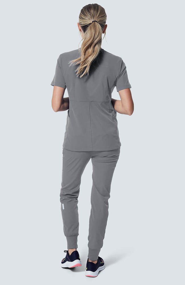 Women's Sola Round Y-Neck Scrub Top, GRE Grey, large