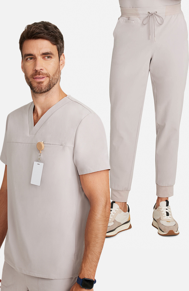 Men's Scrub Set: Vapor 3-Pocket Top &  Drift Jogger Pant, WMS Warm Stone | grey, large