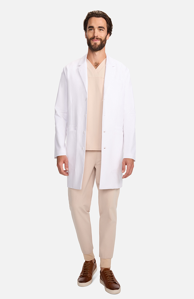 Men's Multi Pocket Mid Thigh Lab Coat 38½", WHT White, large