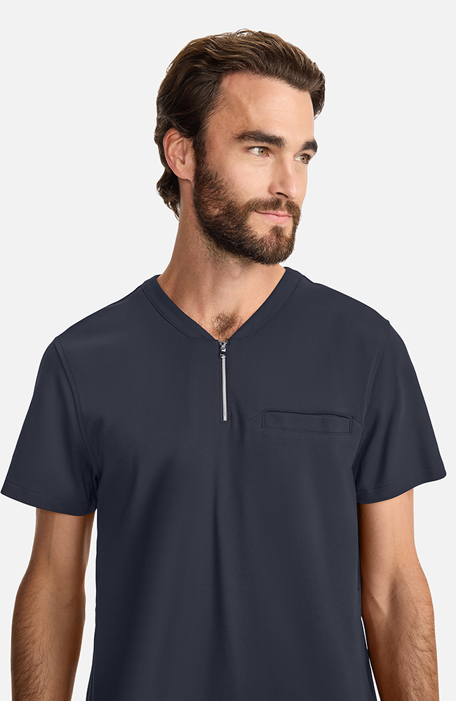 Men's Ponte Quarter Zip V-Neck Scrub Top, PWT Pewter | pewter, large