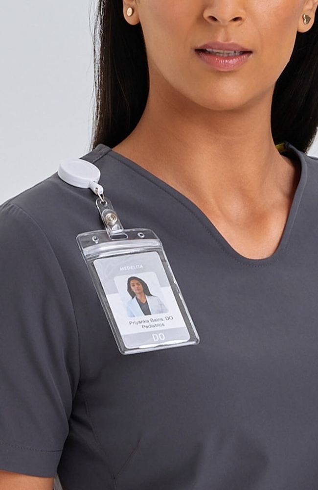 Women's Sola Round Y-Neck Scrub Top, PWT Pewter | pewter, large