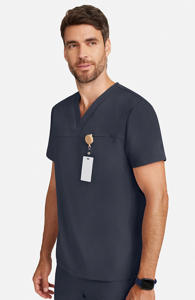 Men's Vapor 3-Pocket V-Neck Seamed Scrub Top, PWT Pewter | pewter, large