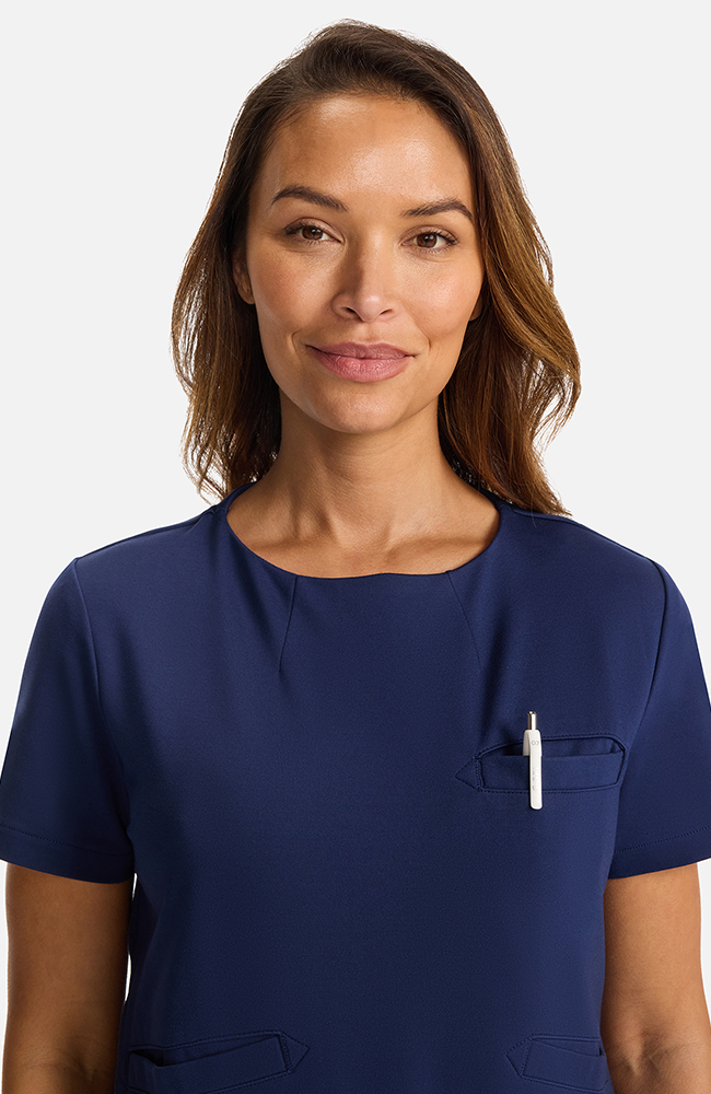 Women's Ponte Round Neck Scrub Top, NAV Navy, large