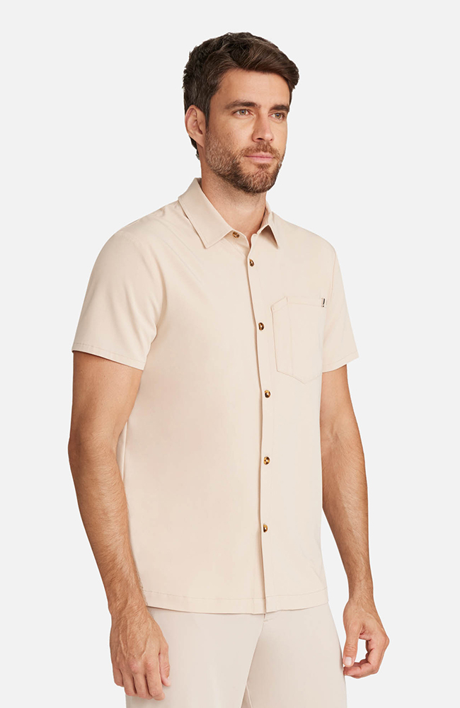 Men’s Button-Up Short Sleeve Scrub Top, TAT Toasted Tan | brown, large