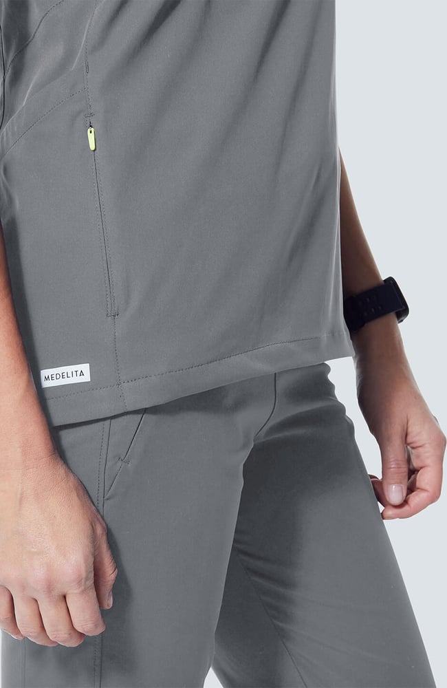 Women's Sola Round Y-Neck Scrub Top, GRE Grey, large