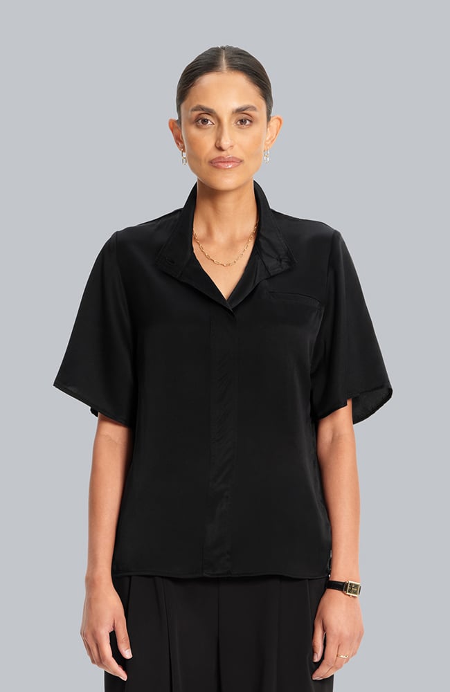 Women&rsquo;s Silk Stand Collar Scrub Top, , large