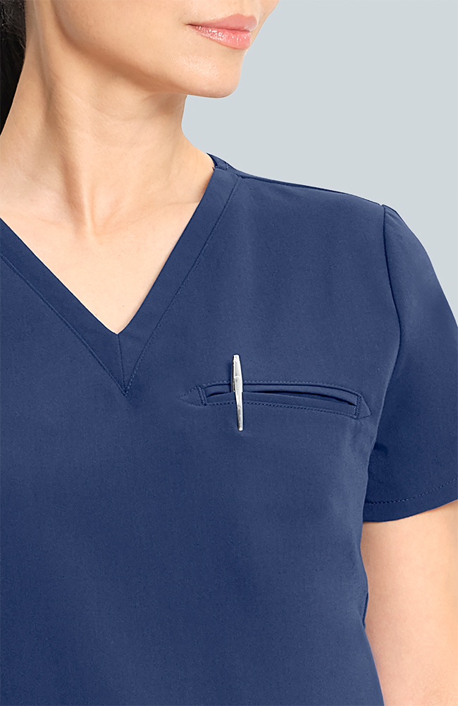 Women's Flora 3-Pocket V-Neck Scrub Top, NAV Navy, large