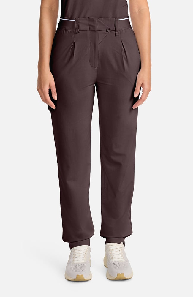 Women's Pleated Barrel Leg Scrub Pant, UMB Umbra | brown, large