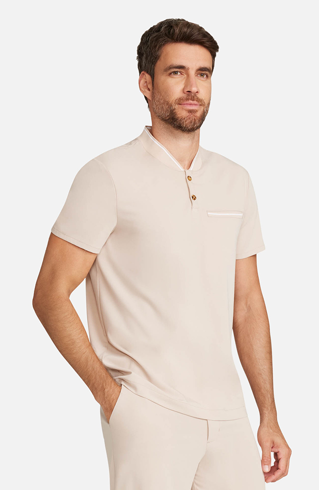 Men&rsquo;s Rib Collar Henley Scrub Top, TAT Toasted Tan | brown, large