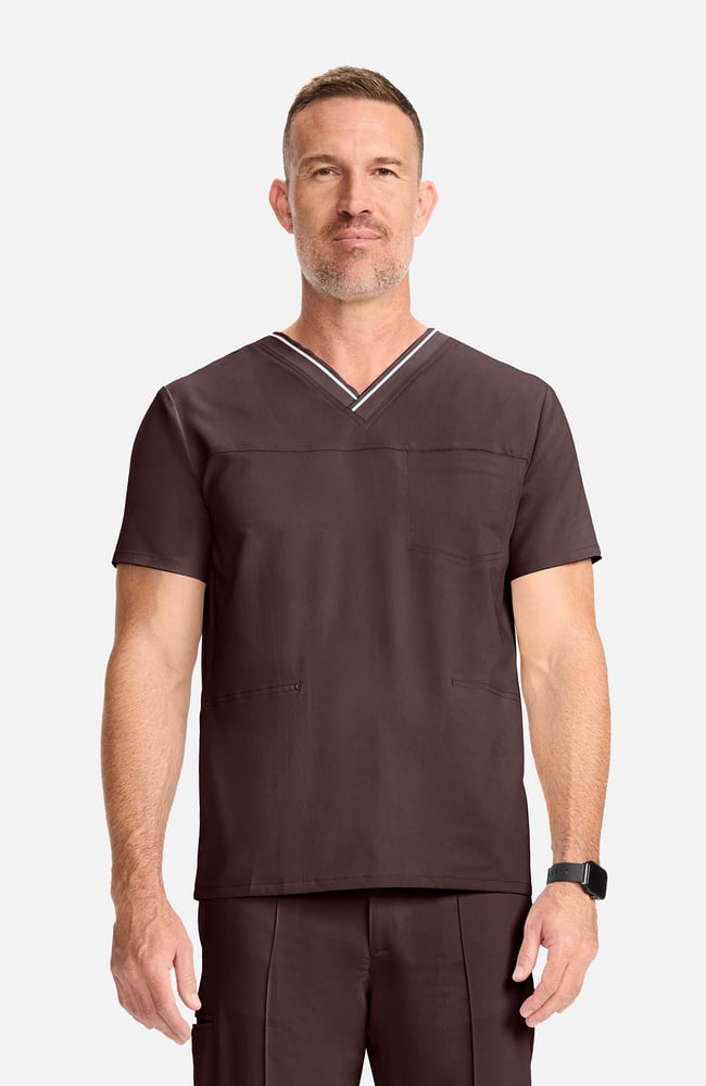 Men's V-Neck Scrub Top, UMB Umbra | brown, large