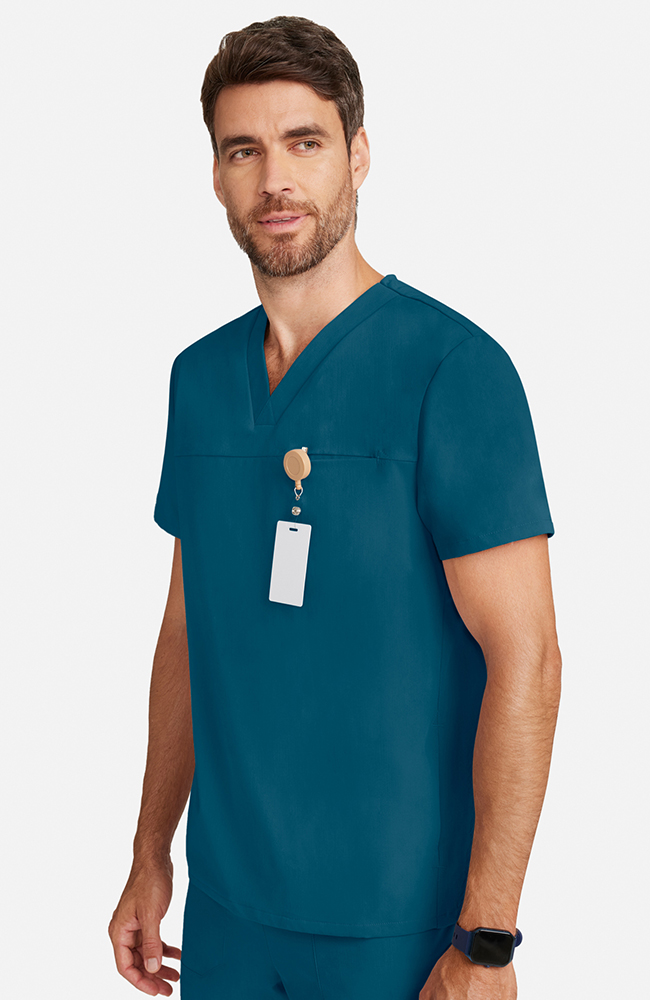 Men's Vapor 3-Pocket V-Neck Seamed Scrub Top, CAR Caribbean Blue | caribbean blue, large