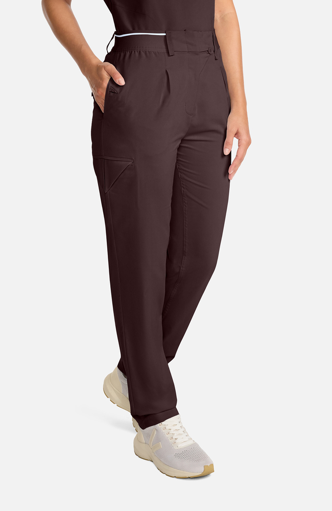 Women's Pleated Barrel Leg Scrub Pant, UMB Umbra | brown, large