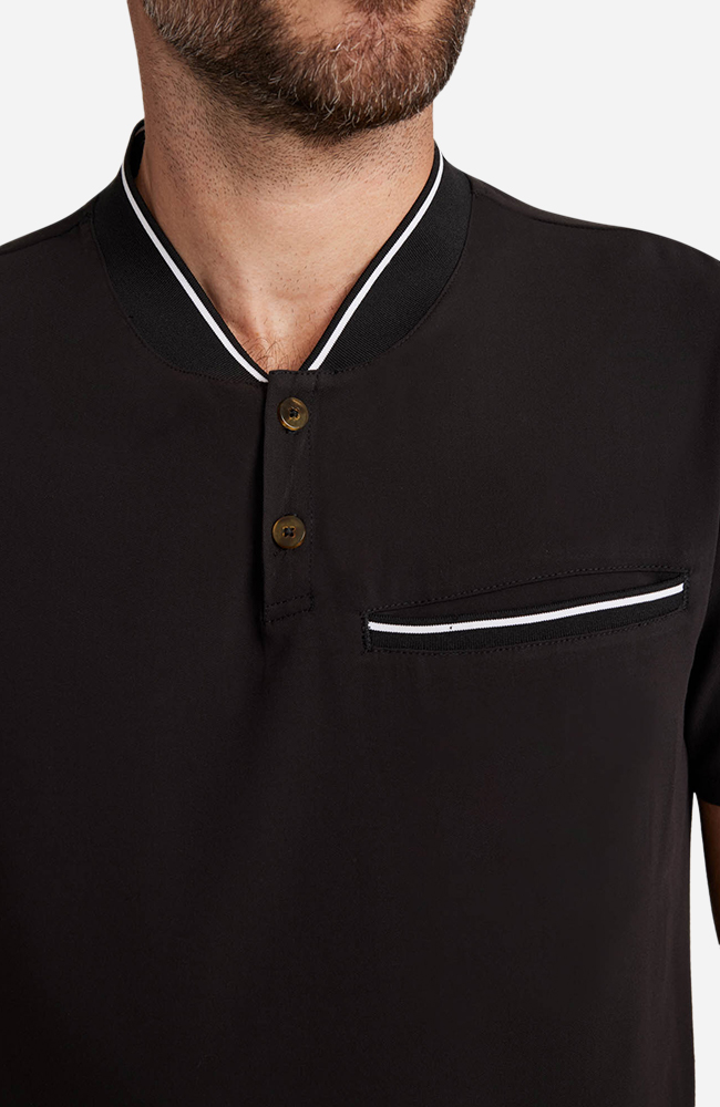 Men's Scrub Set: Rib Collar Henley Top & Cuffed Trouser Pant, BLK Black | black, large