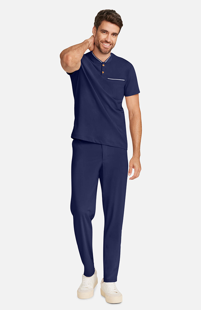 Men’s Rib Collar Henley Scrub Top, NAV Navy | navy, large