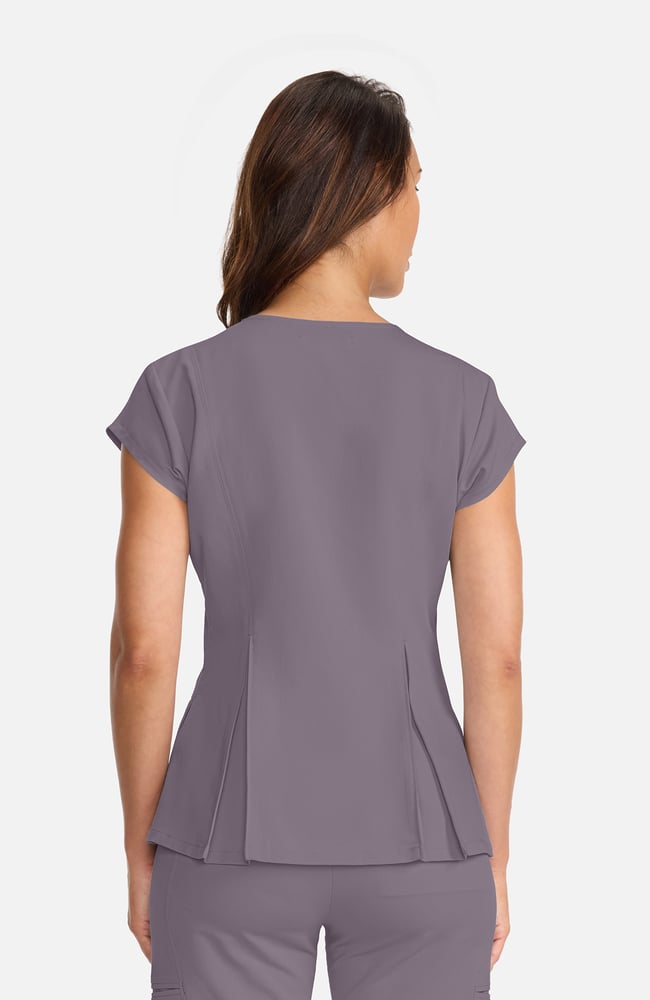 Women's Crew Neck Pleated Peplum Scrub Top, MIN Mink | grey, large