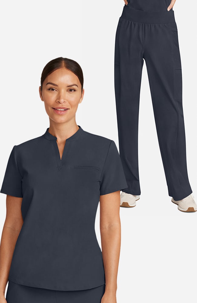 Women's Scrub Set: Taiga Welt Pocket Top & Anemone Straight Leg Pant, PWT Pewter | pewter, large