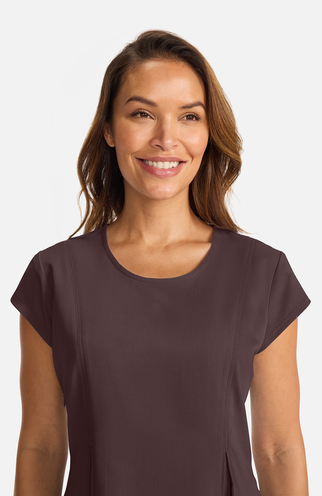 Women's Crew Neck Pleated Peplum Scrub Top, UMB Umbra, large