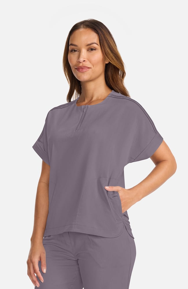 Women's Quarter-Zip Dolman Scrub Top, MIN Mink | grey, large