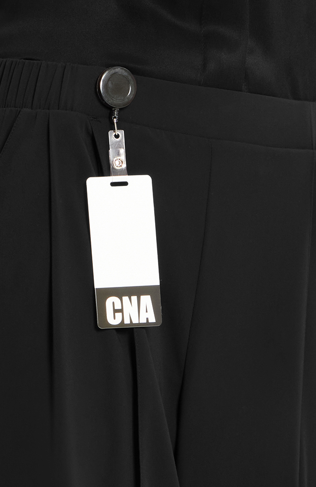 Women's Scrub Set: Silk Stand Collar Top & Pleated Wide Leg Pant, BLK Black, large