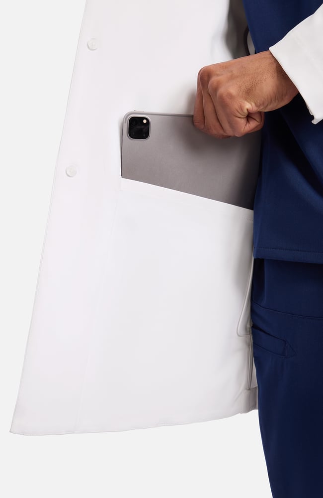 Men's Anthony Flap Pocket 38" Lab Coat, WHT White | white, large