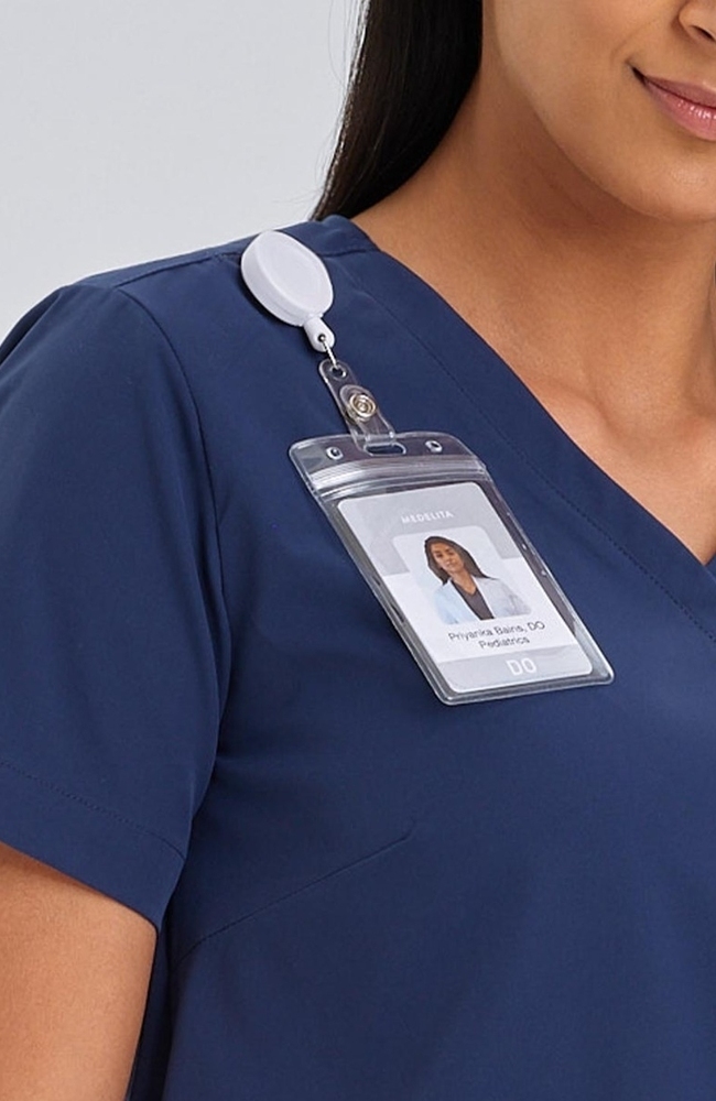 Women's Calyx V-Neck Scrub Top, NAV Navy Blue | navy, large