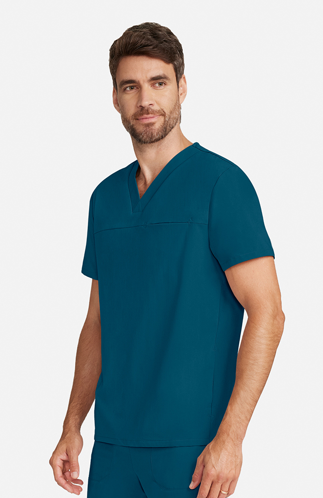 Men's Vapor 3-Pocket V-Neck Seamed Scrub Top, CAR Caribbean Blue | caribbean blue, large
