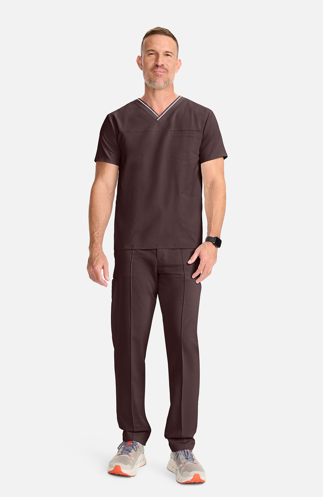 Men's V-Neck Scrub Top, UMB Umbra | brown, large