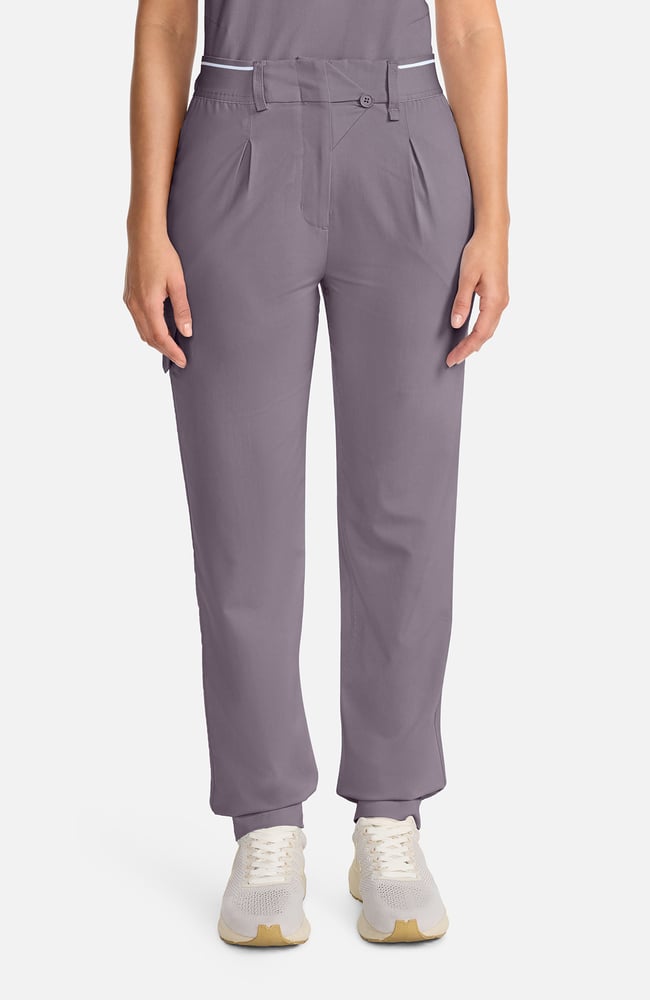 Women's Pleated Barrel Leg Scrub Pant, MIN Mink | grey, large