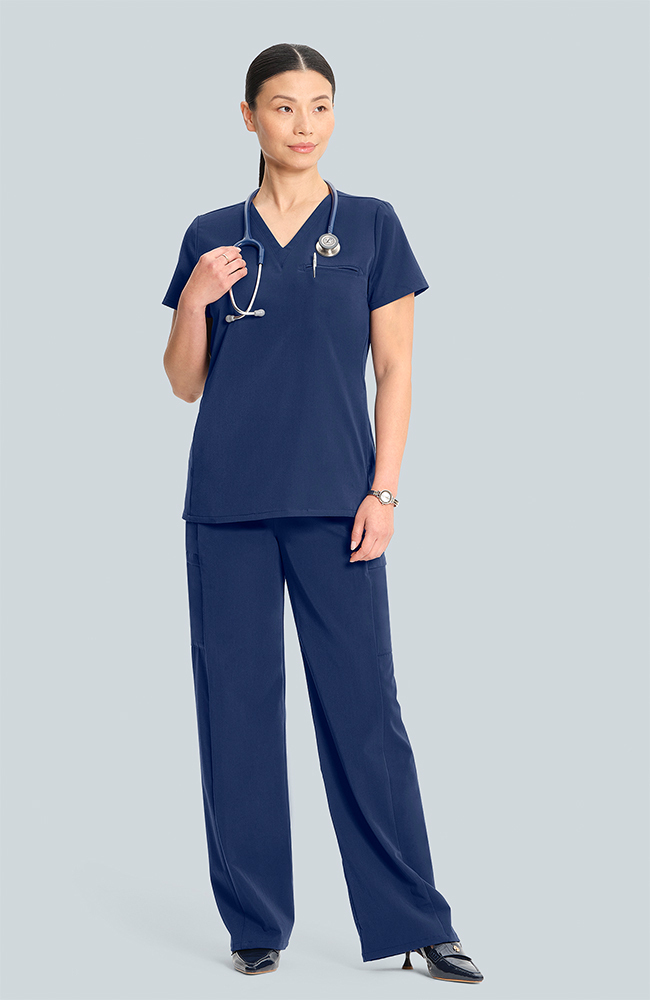 Women's Flora 3-Pocket V-Neck Scrub Top, NAV Navy | navy, large