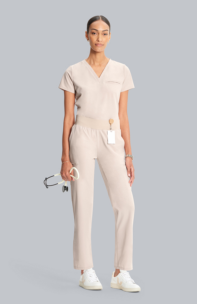 Women's Scrub Set: Flora 3-Pocket Top & Straight Leg Ankle Pant, TAT Toasted Tan | brown, large