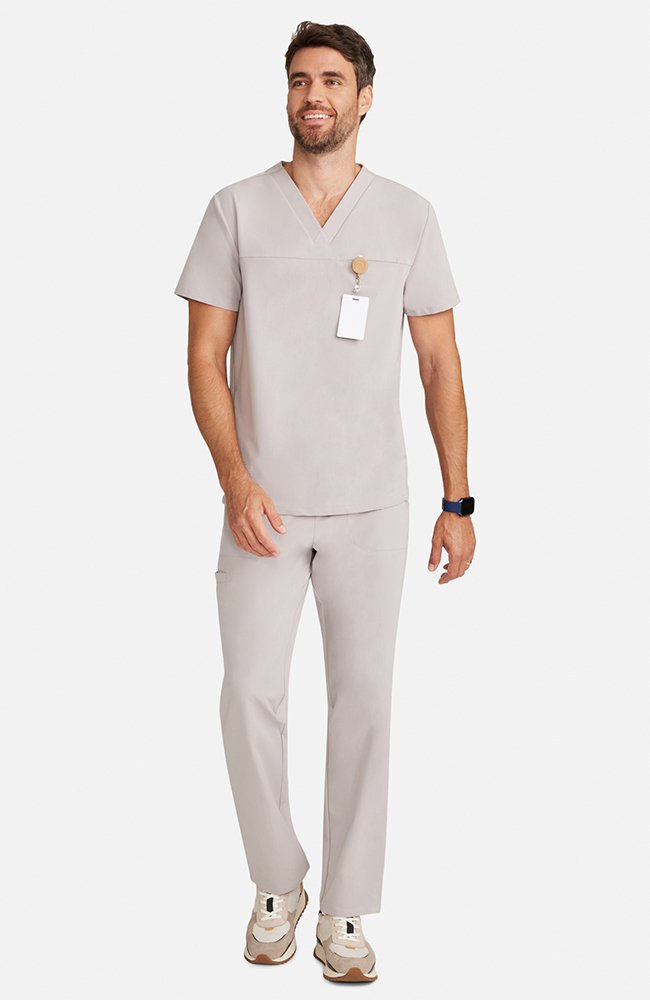 Men's Vapor 3-Pocket V-Neck Seamed Scrub Top, WMS Warm Stone, large