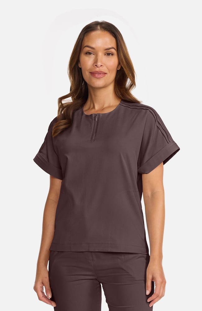 Women's Quarter-Zip Dolman Scrub Top, UMB Umbra | brown, large