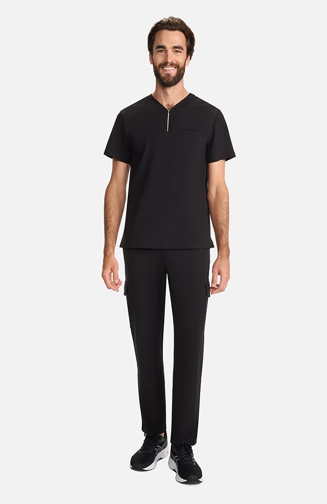 Men's Ponte Quarter Zip V-Neck Scrub Top, , large