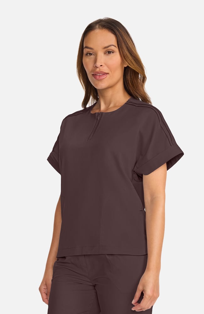 Women's Quarter-Zip Dolman Scrub Top, UMB Umbra | brown, large
