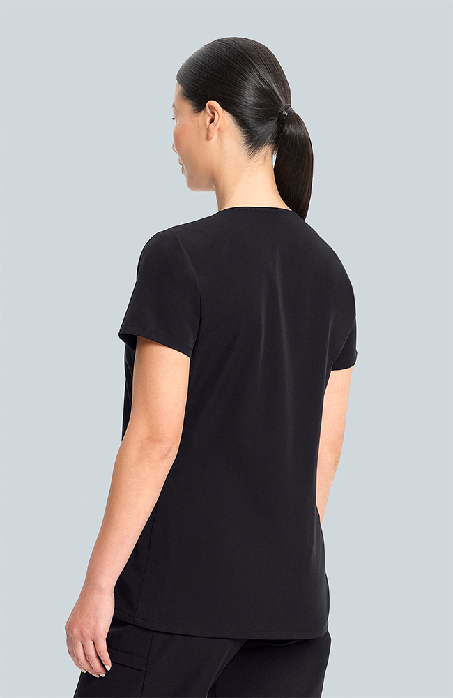 Women's Flora 3-Pocket V-Neck Scrub Top, BLK Black, large