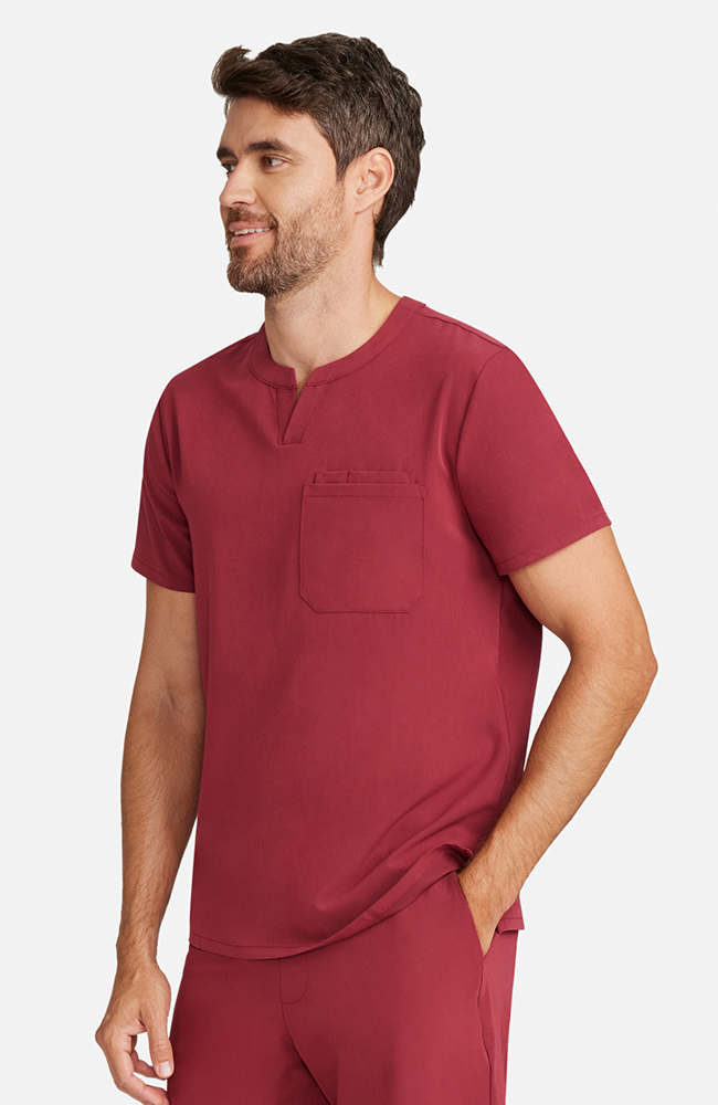 Men's Cirrus Split Crew Neck Scrub Top, CHW Cherry Wood | red, large