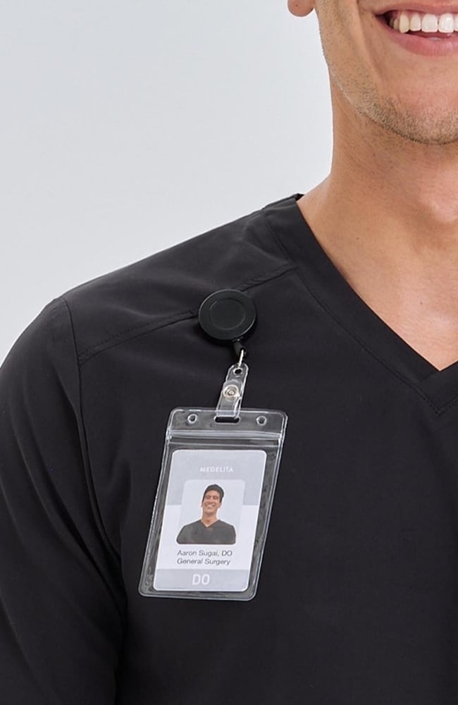 Men's Realm V-Neck Scrub Top, BLK Black, large