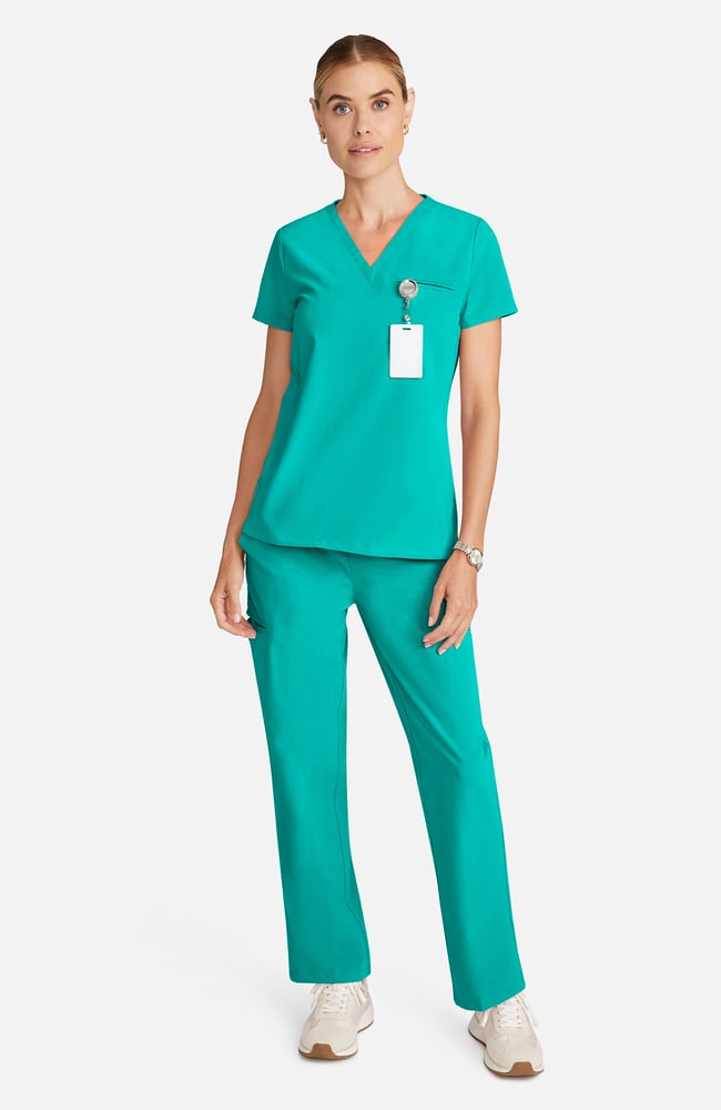 Women's Flora 3-Pocket V-Neck Scrub Top, SGR Surgical Green | green, large