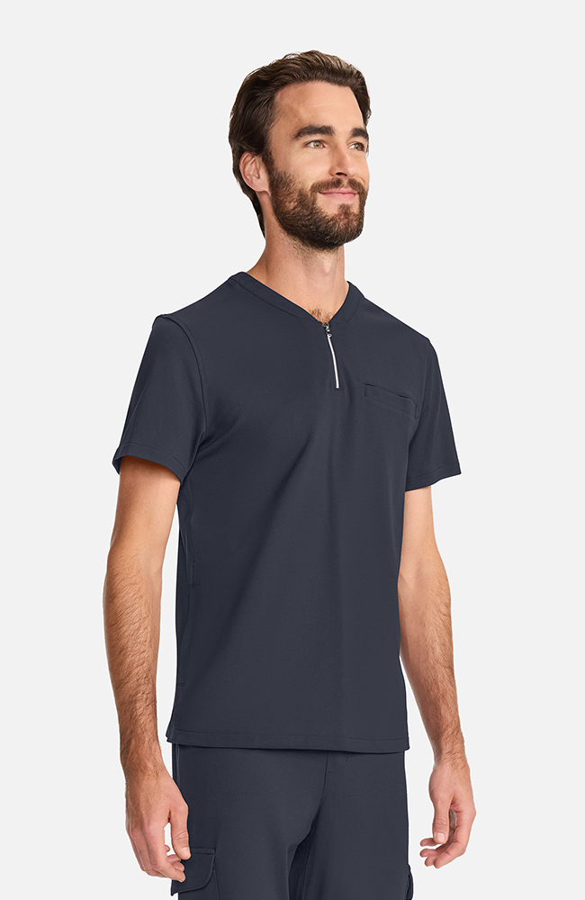 Men's Ponte Quarter Zip V-Neck Scrub Top, PWT Pewter | pewter, large