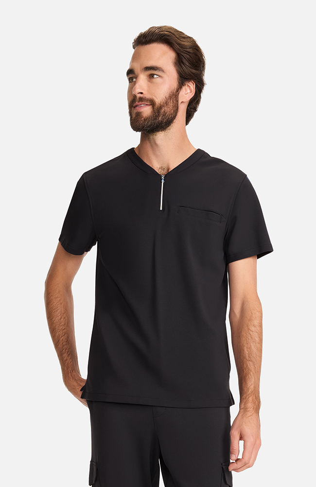 Men's Ponte Quarter Zip V-Neck Scrub Top, , large