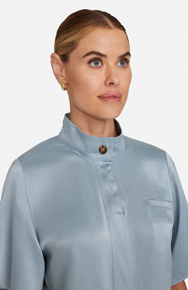 Women&rsquo;s Silk Stand Collar Scrub Top, SOS Solar Slate | blue, large