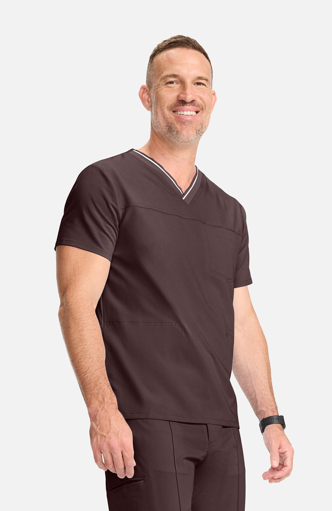 Men's V-Neck Scrub Top, UMB Umbra | brown, large